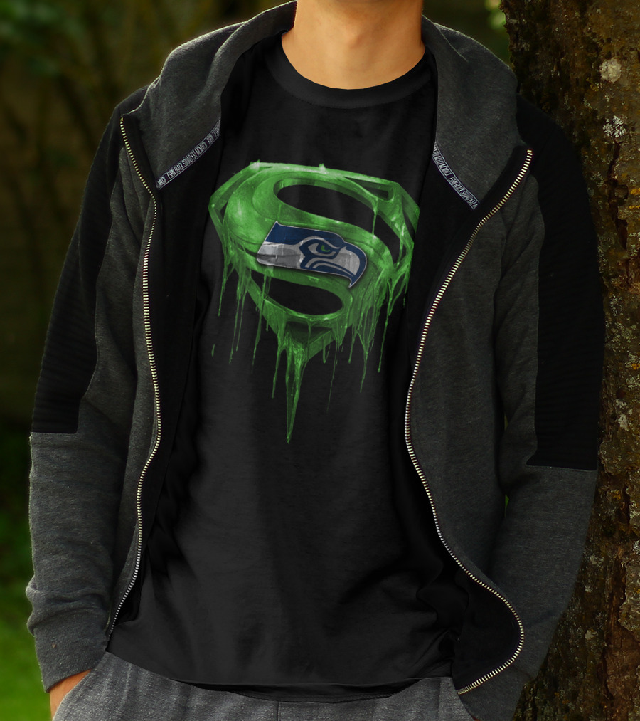 Superman Logo With Seattle Seahawks Emblem Spm T-Shirt