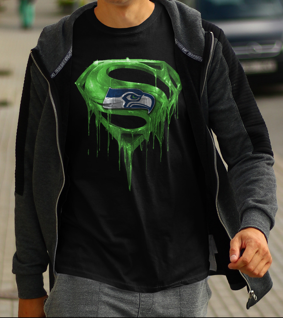 Superman Logo With Seattle Seahawks Emblem Spm T-Shirt