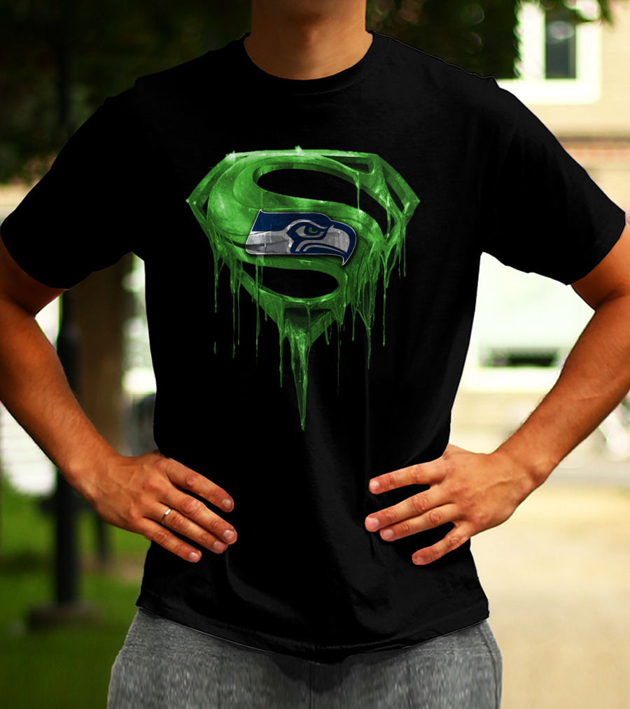 Superman Logo With Seattle Seahawks Emblem Spm T-Shirt