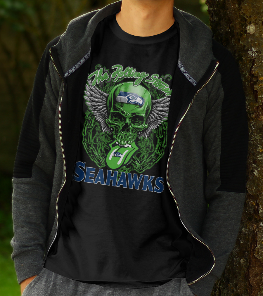 The Rolling Stones Seahawks Skull With Wings And Logos T-Shirt