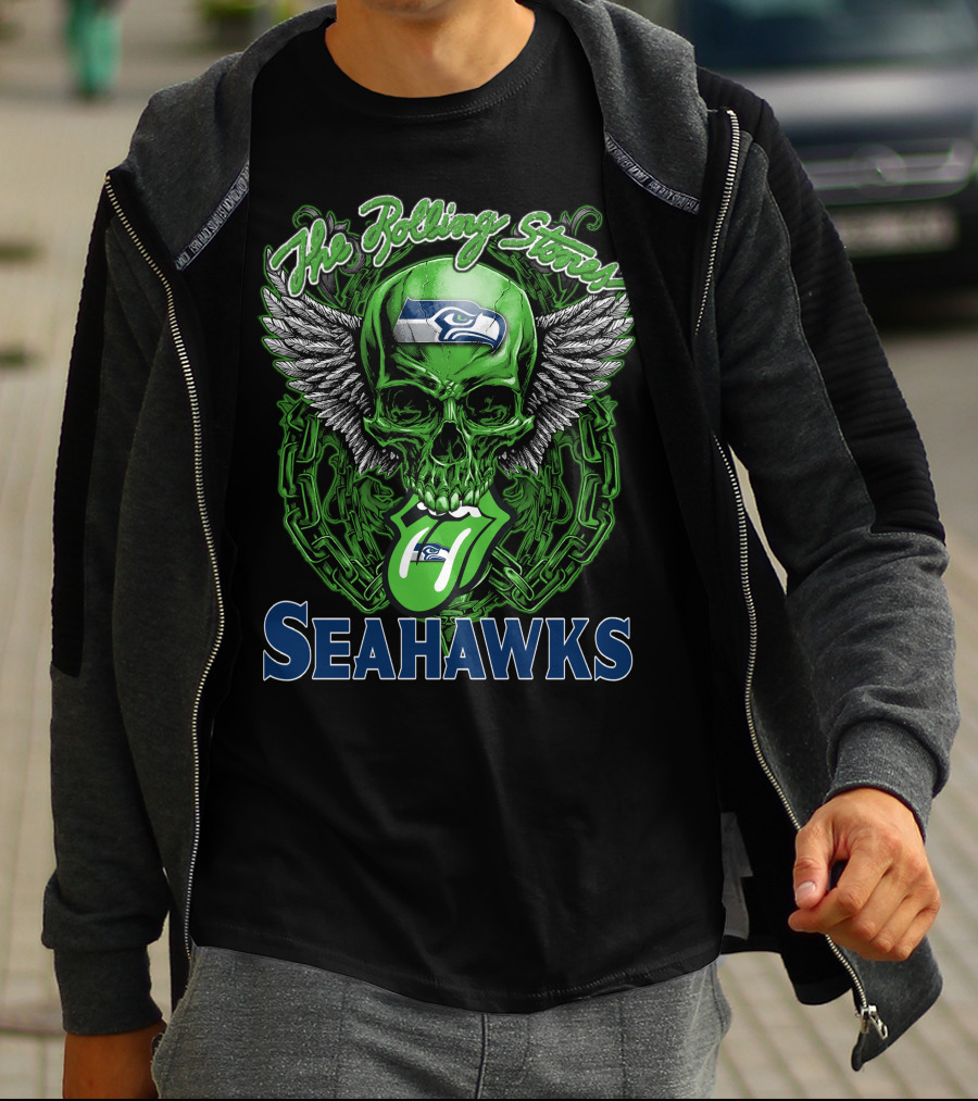 The Rolling Stones Seahawks Skull With Wings And Logos T-Shirt
