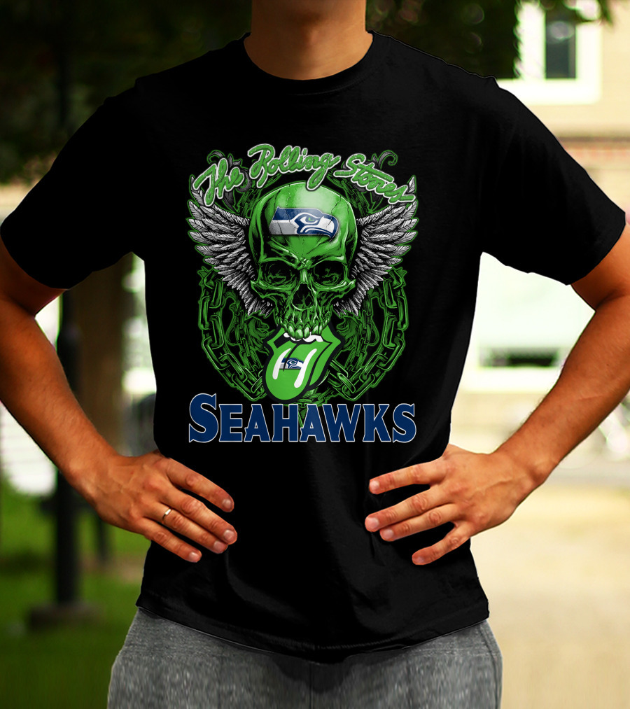 The Rolling Stones Seahawks Skull With Wings And Logos T-Shirt