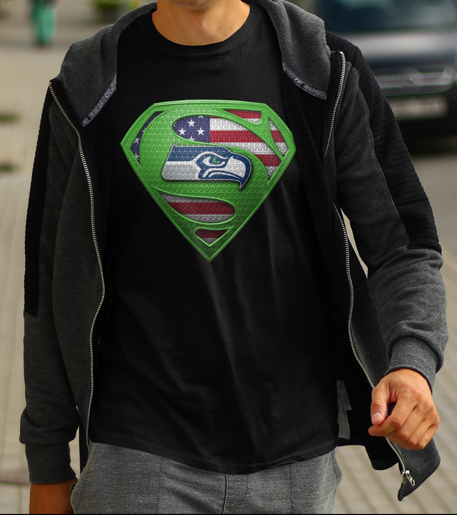 Seattle Seahawks American Flag Superhero T-Shirt