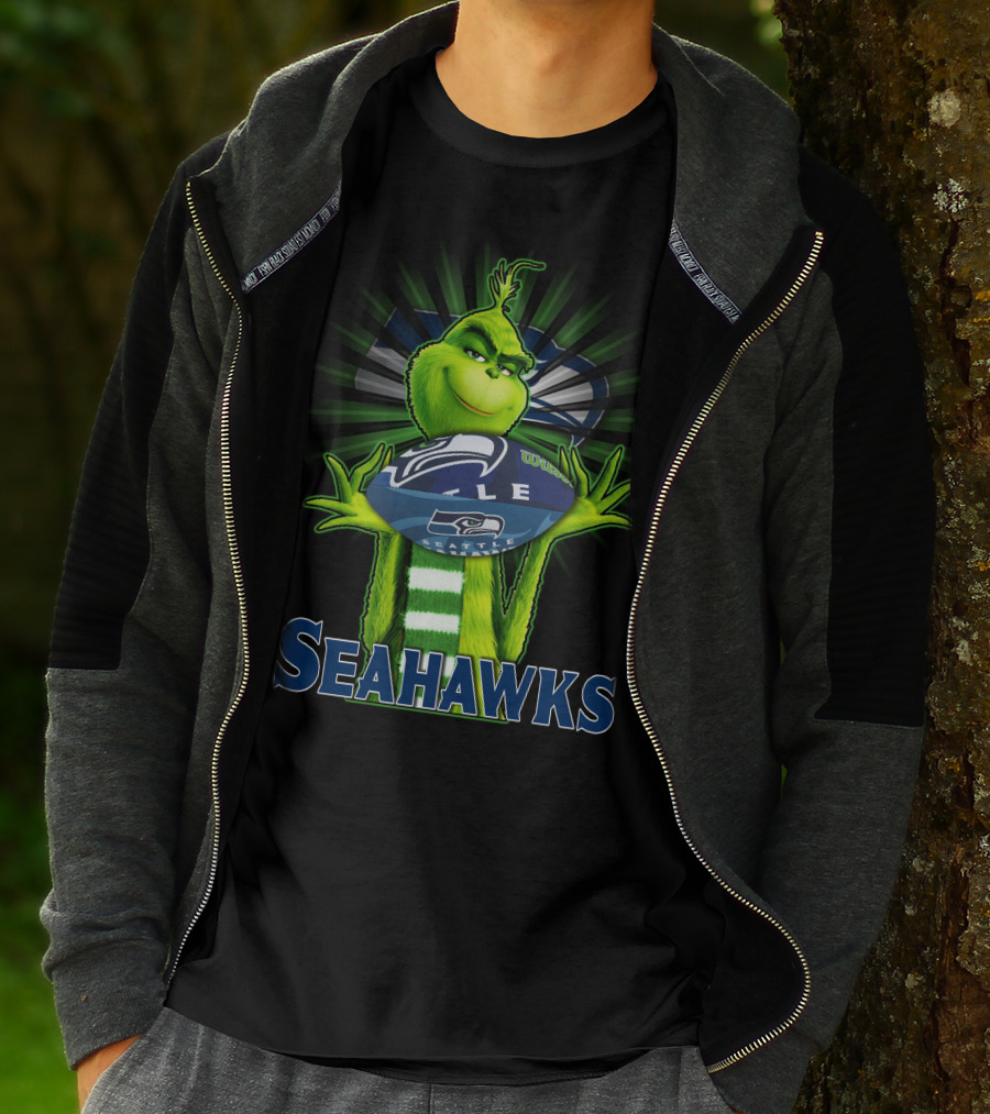 Grinch Holding Seattle Seahawks Football T-Shirt