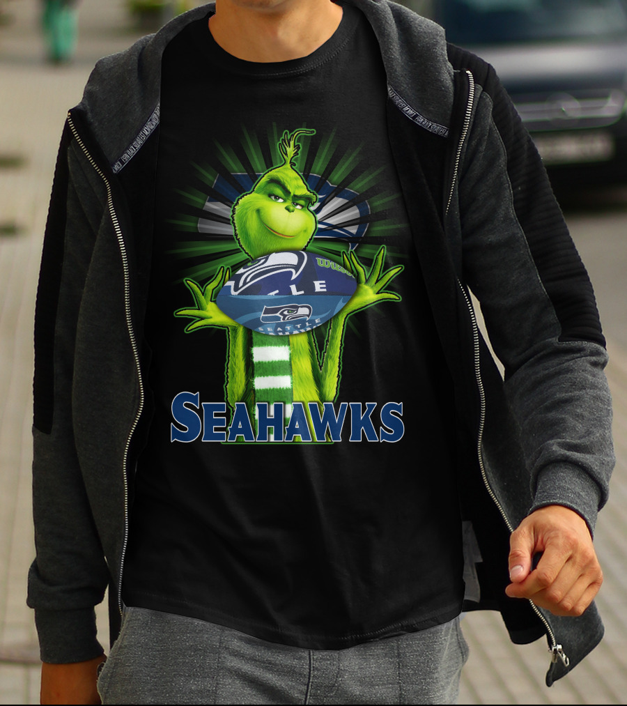 Grinch Holding Seattle Seahawks Football T-Shirt