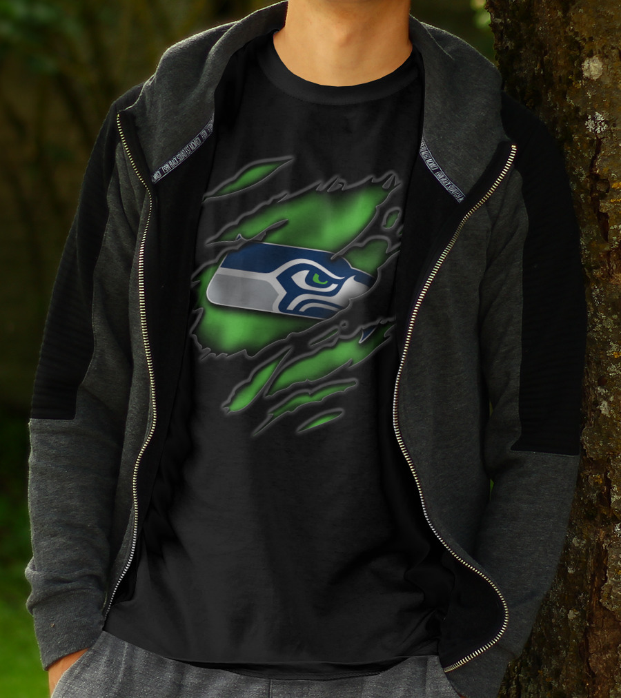 Torn V3 Seattle Seahawks Logo On Green T-Shirt