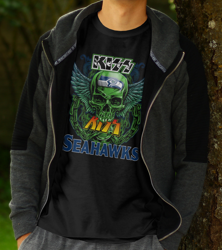 Kiss Seahawks Skull Logo Seattle Seahawks T-Shirt