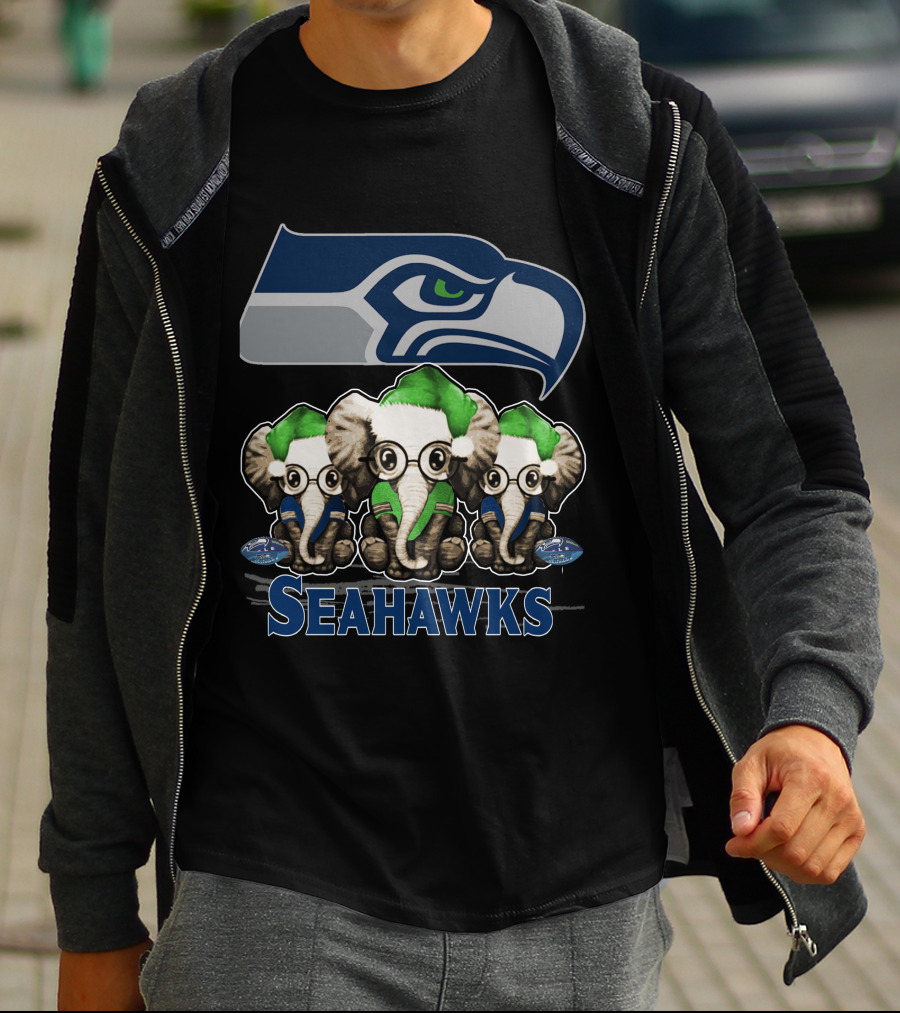 Seattle Seahawks Christmas Elephants Holiday T-Shirt