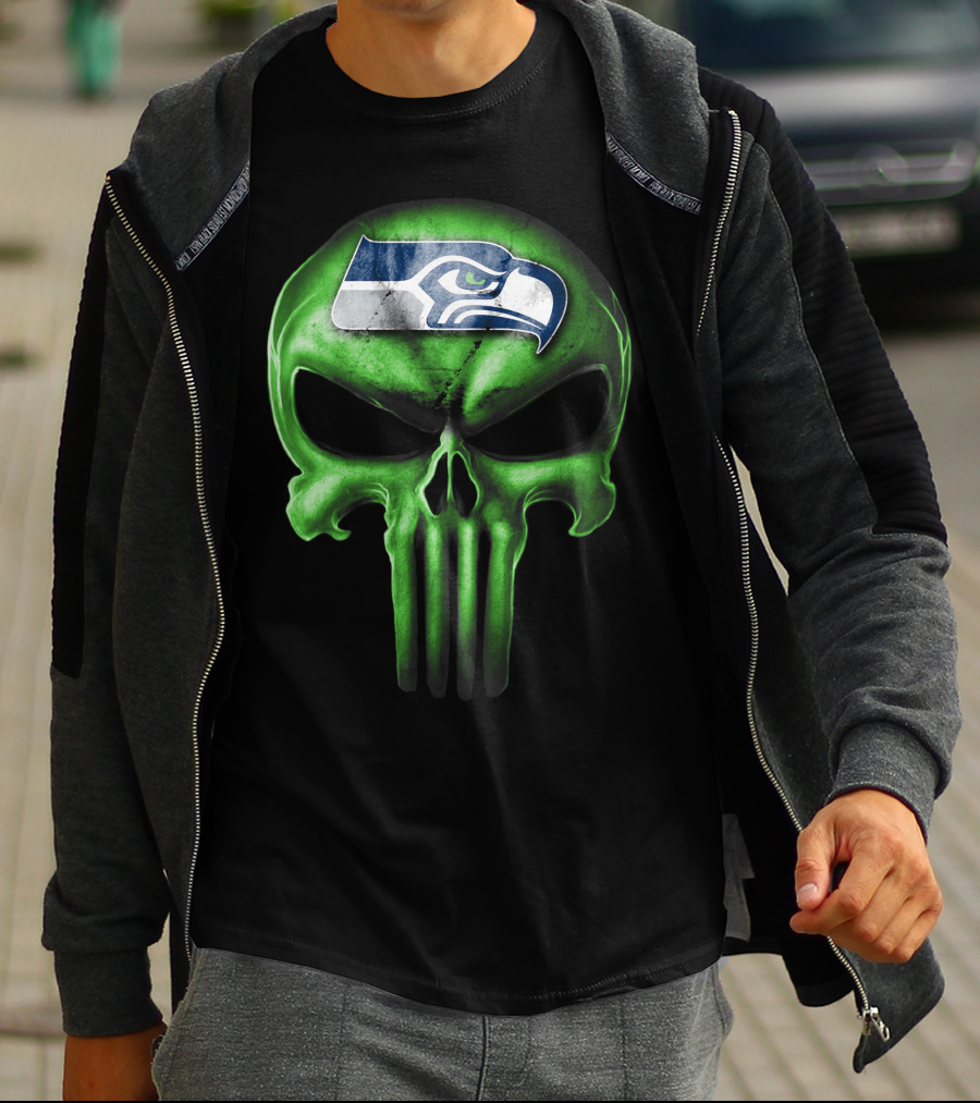 Skull V3 Seattle Seahawks Logo Green T-Shirt