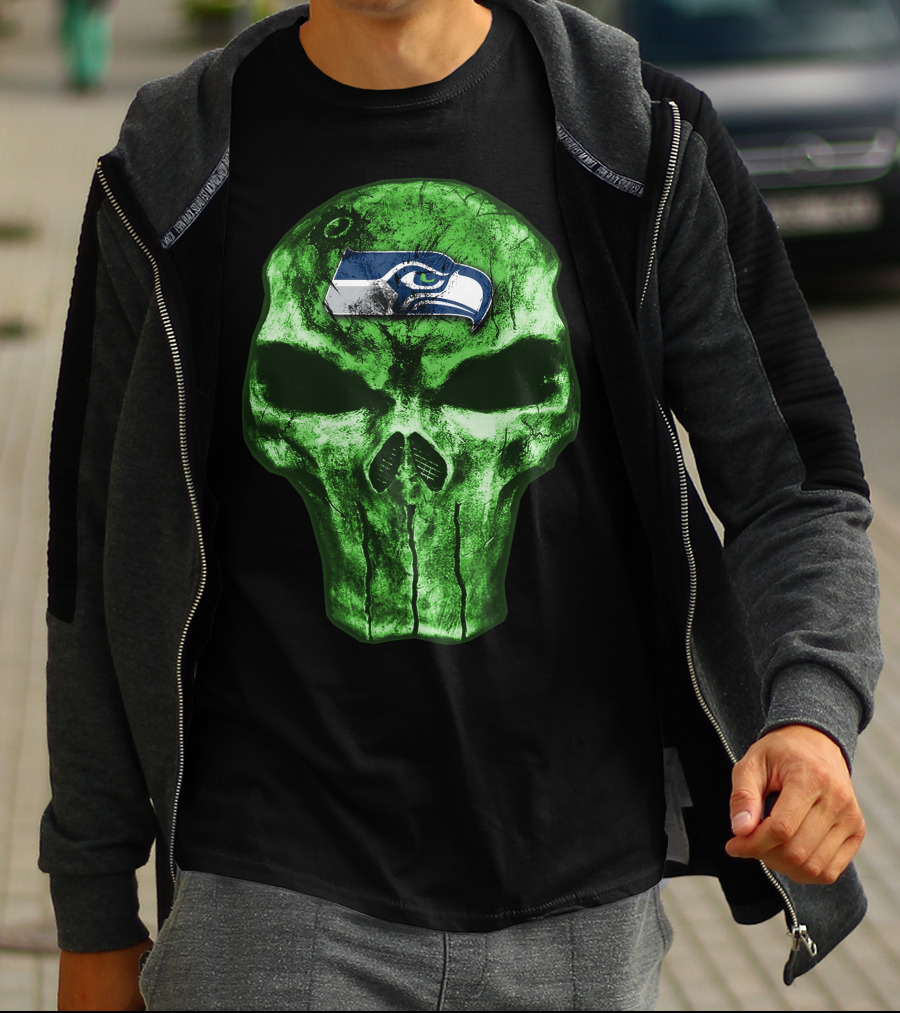 Seattle Seahawks Green Skull Design V4 T-Shirt