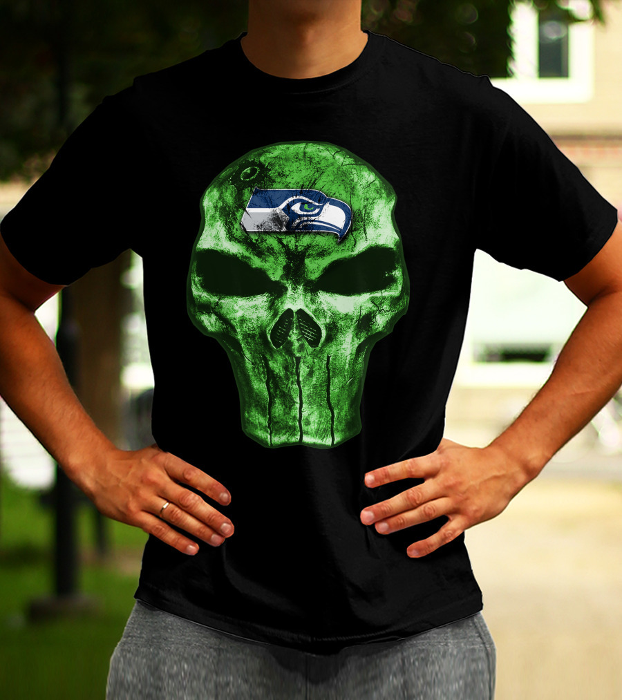 Seattle Seahawks Green Skull Design V4 T-Shirt