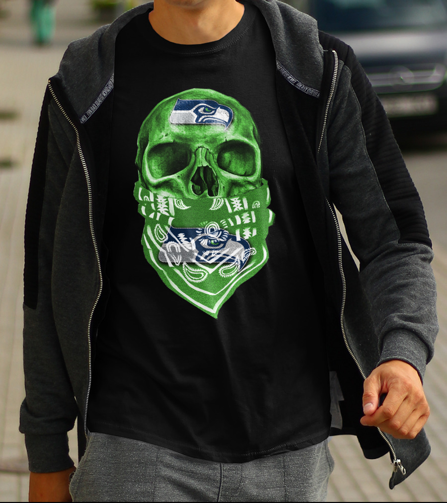 Skull V5 Seattle Seahawks Logo Bandana T-Shirt