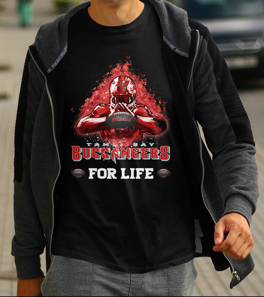 Tampa Bay Buccaneers For Life Football Flames Helmet Player T-Shirt