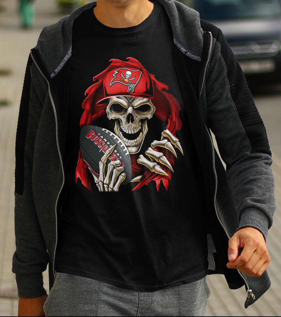 Skullbong Buccaneers Skeleton With Football And Red Cap T-Shirt