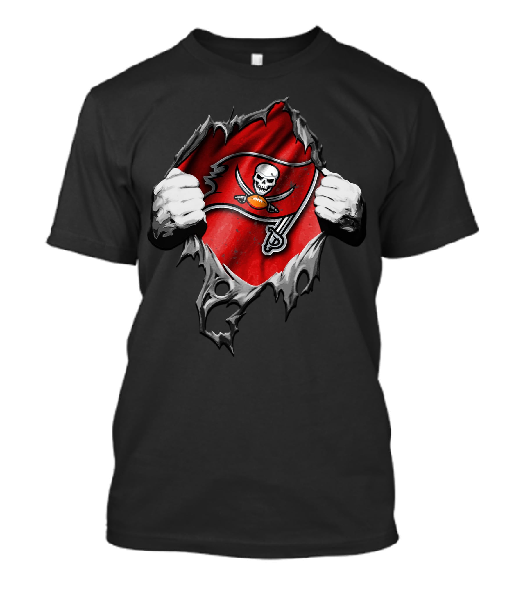 Torn V2 Tampa Bay Buccaneers Skull And Swords Flag T-Shirt