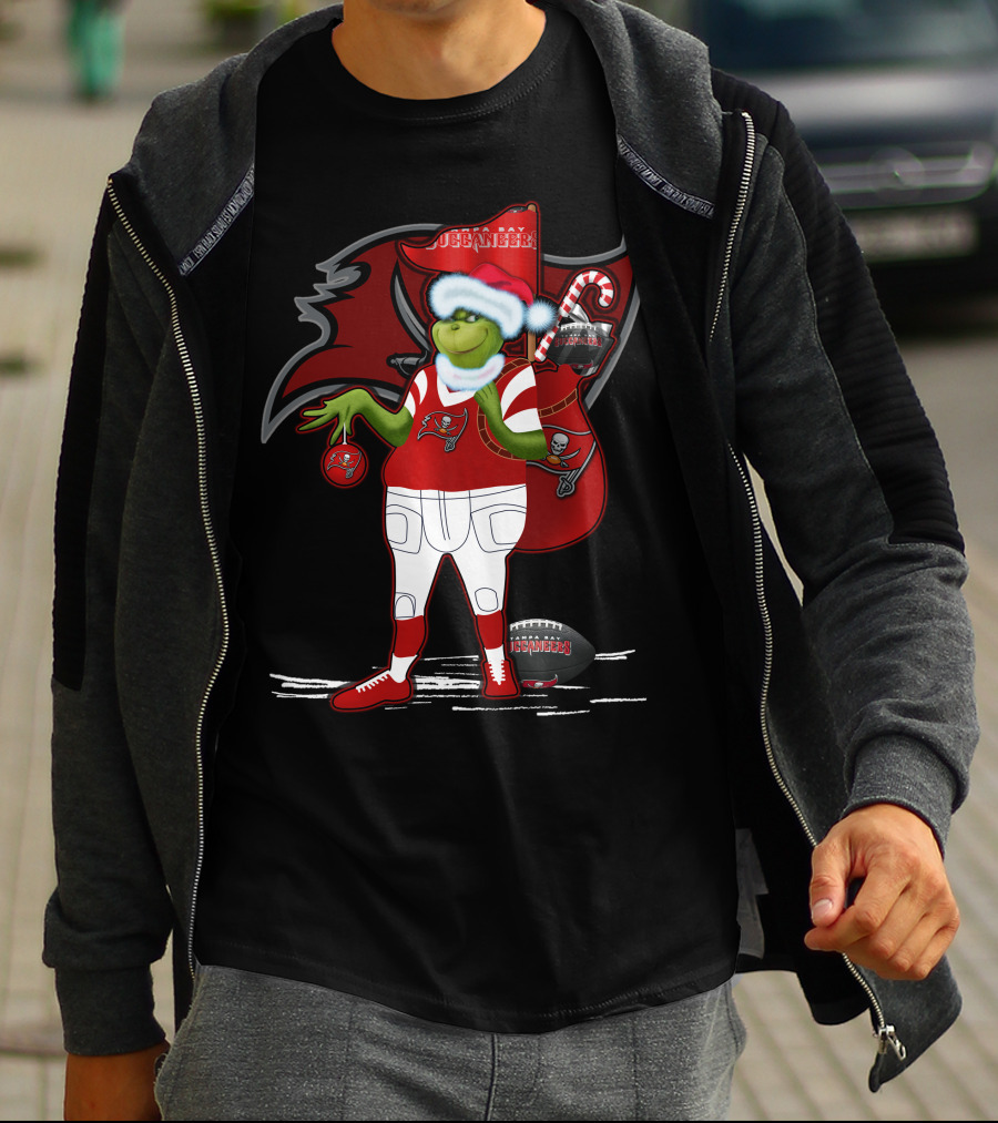 Grinchxmas Tampa Bay Buccaneers Santa Hat Football Holiday T-Shirt