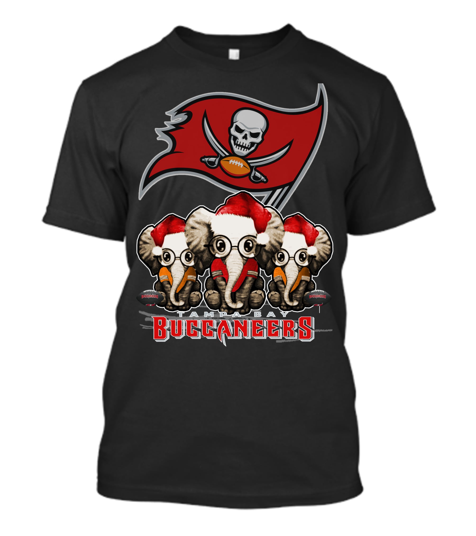 Tampa Bay Buccaneers Christmas Elephants Santa Hats NFL T-Shirt