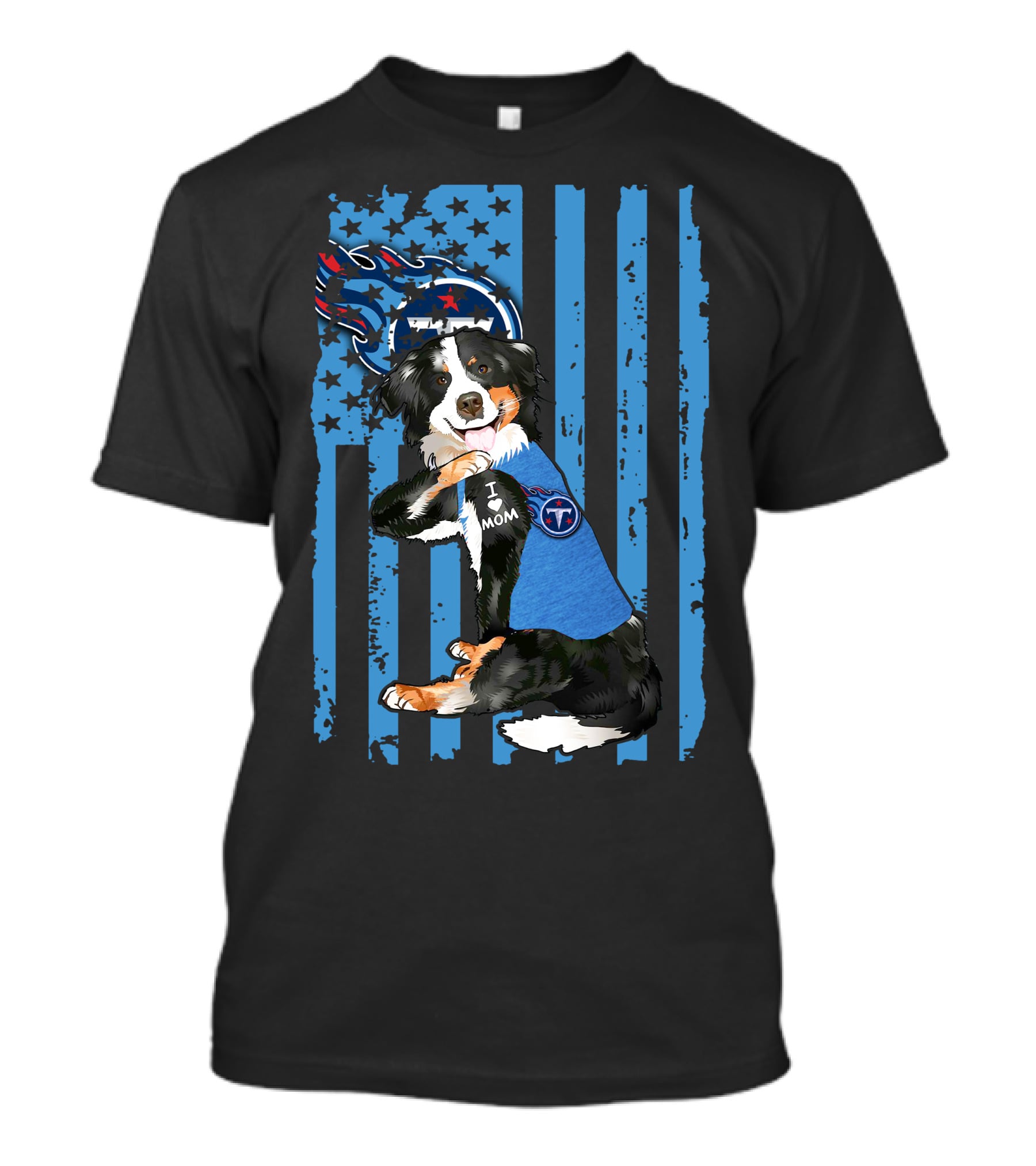 Border Collie I Love Mom Tennessee Titans Flag T-Shirt