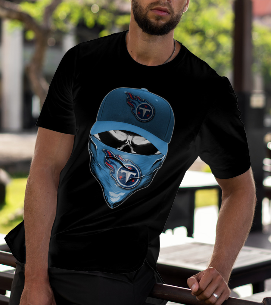 Skull V6 Tennessee Titans Logo Blue Hat And Bandana T-Shirt