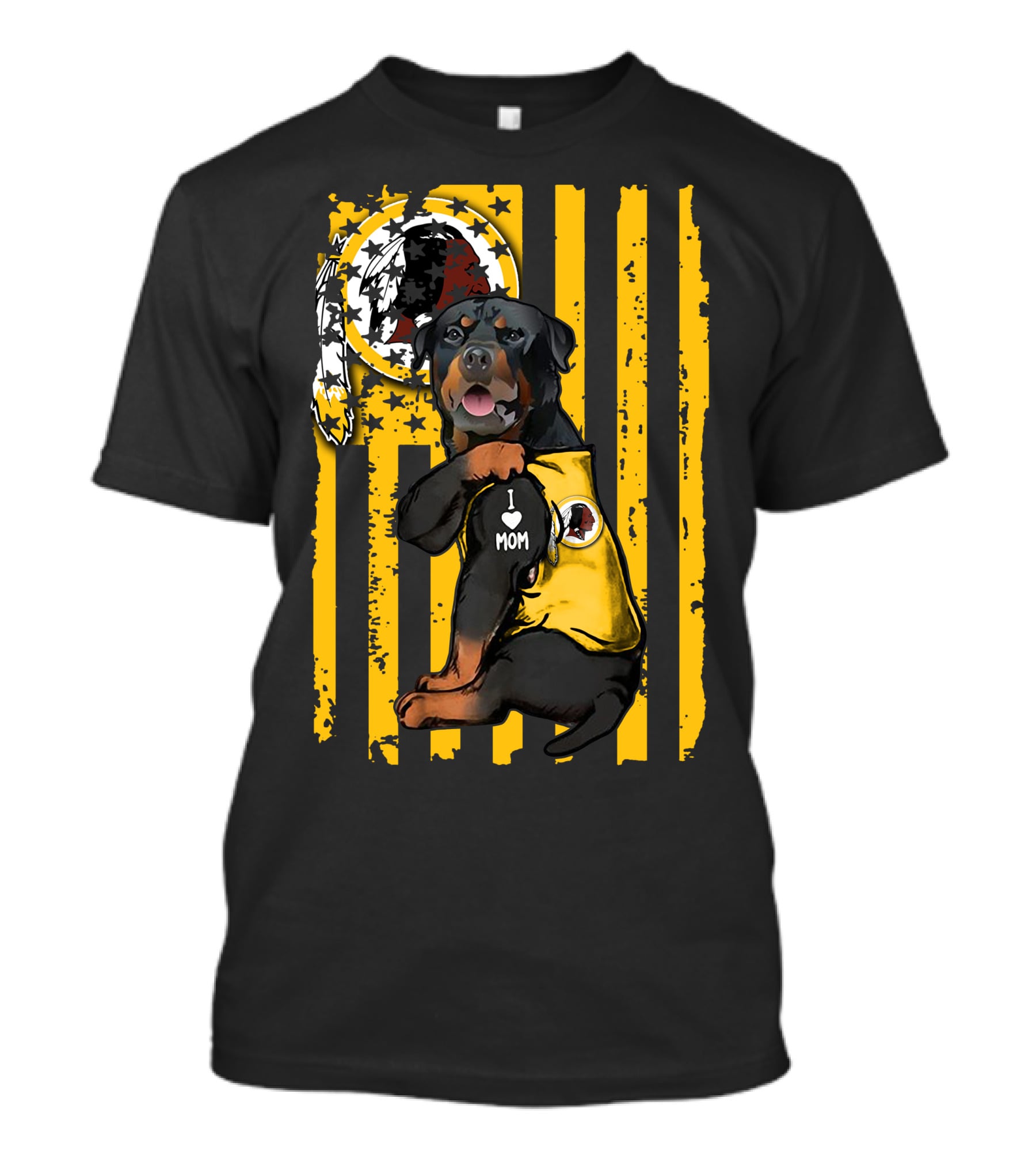 Rottweiler I Love Mom Washington Redskins Logo Stripes T-Shirt