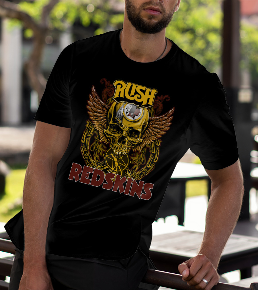 Rush Redskins Skull Wings Chains Dark T-Shirt