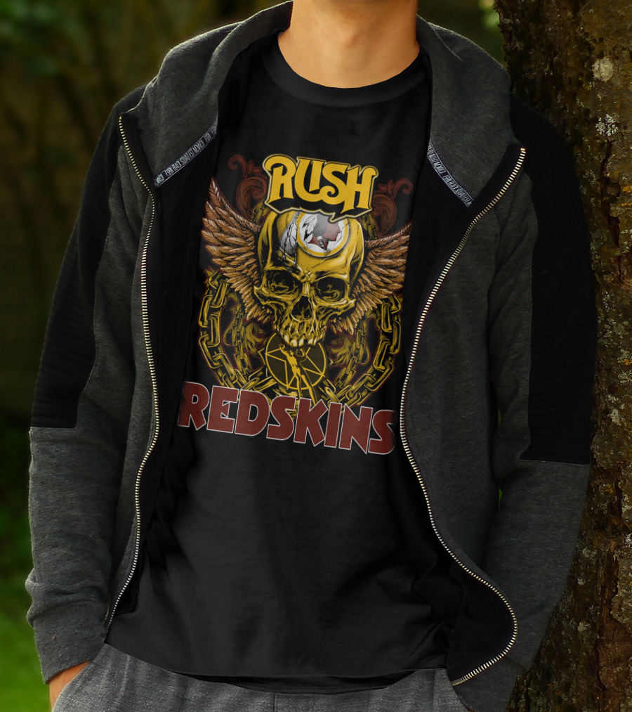 Rush Redskins Skull Wings Chains Dark T-Shirt