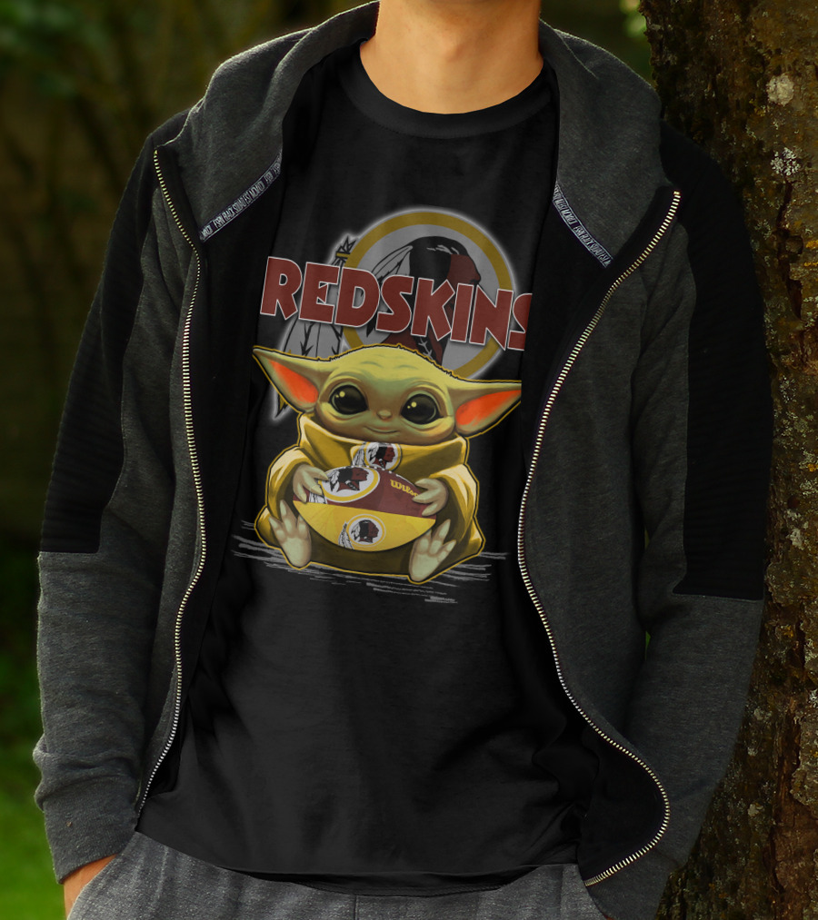 Yoda Redskins Football Baby Holding Team Logo Ball T-Shirt