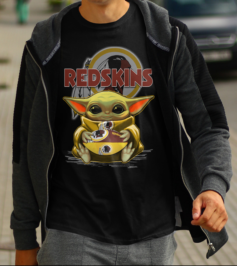 Yoda Redskins Football Baby Holding Team Logo Ball T-Shirt