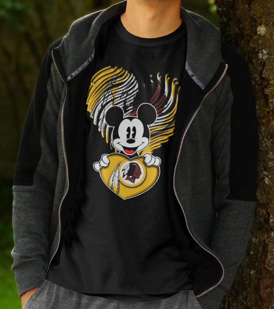 Mick V1 Washington Redskins Heart Motif With Feathers T-Shirt