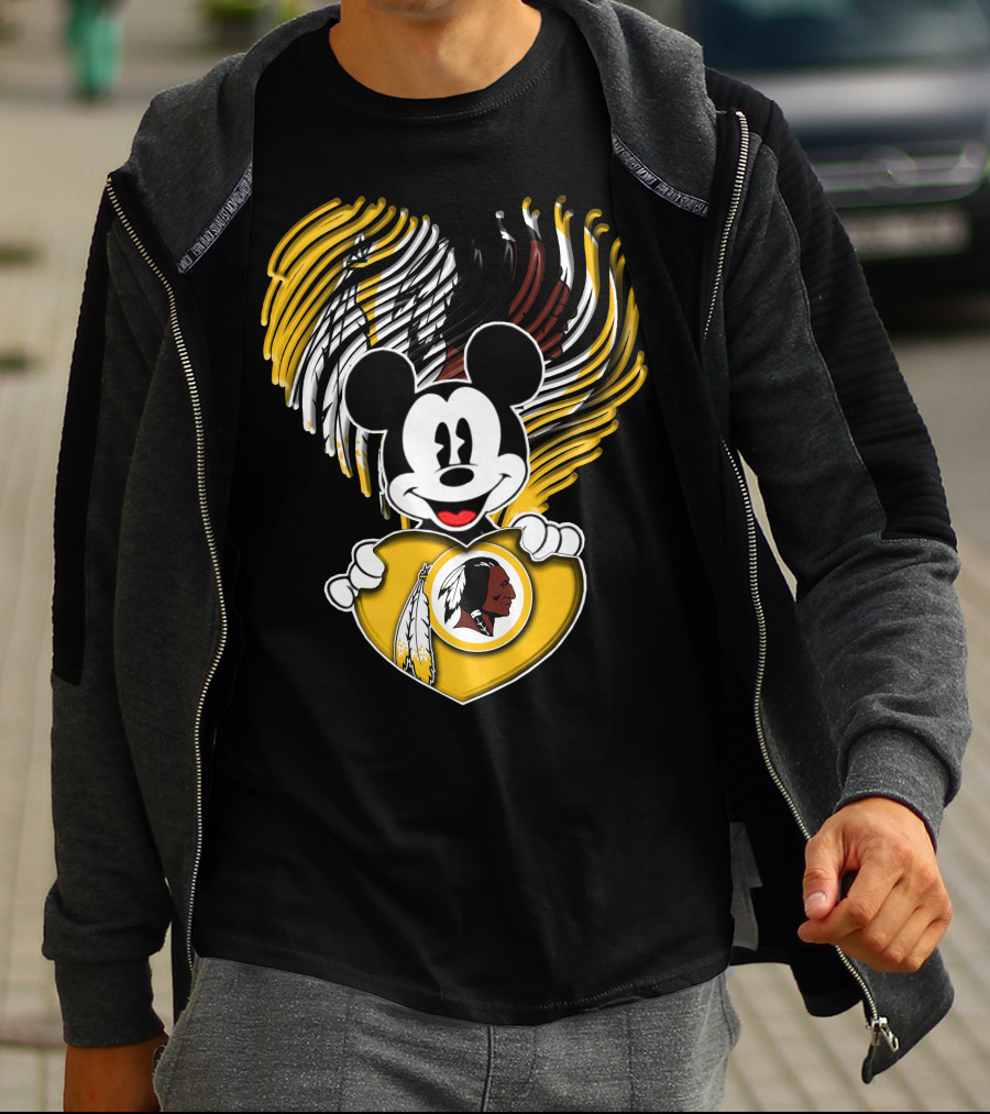Mick V1 Washington Redskins Heart Motif With Feathers T-Shirt