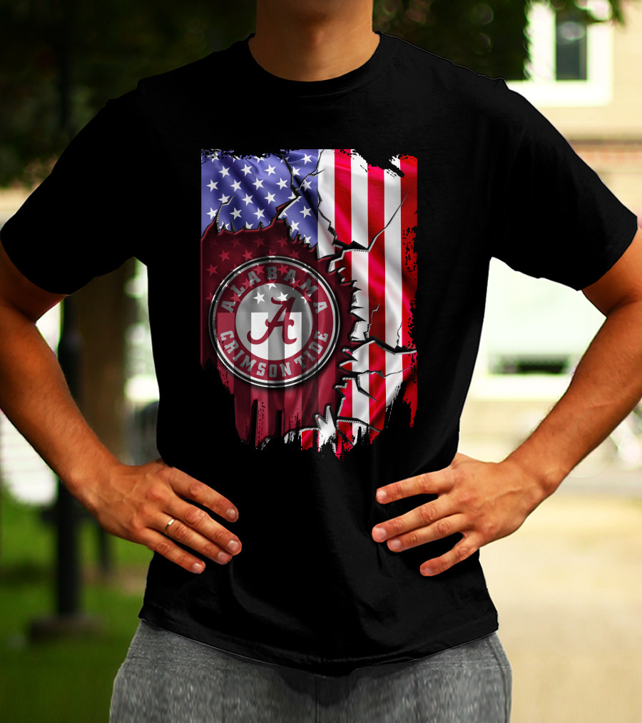 Alabama Crimson Tide American Flag V2 Stars And Stripes T-Shirt