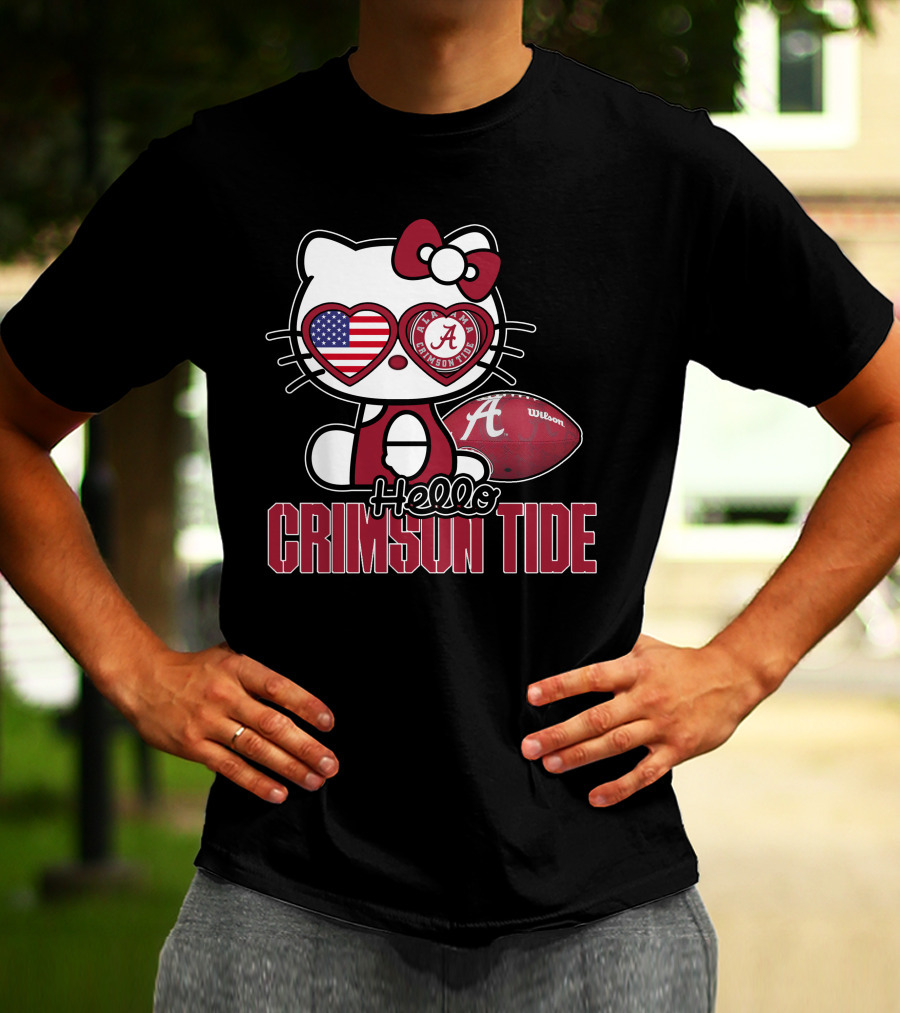Hello Kitty Alabama Crimson Tide Football Usa Flag T-Shirt