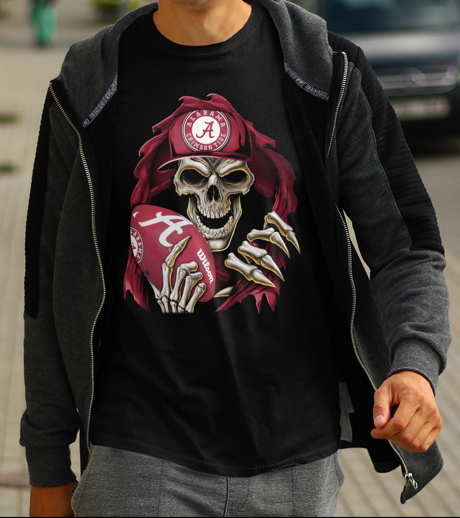 Skullbong Alabama Crimson Tide Skeleton Football Wilson T-Shirt