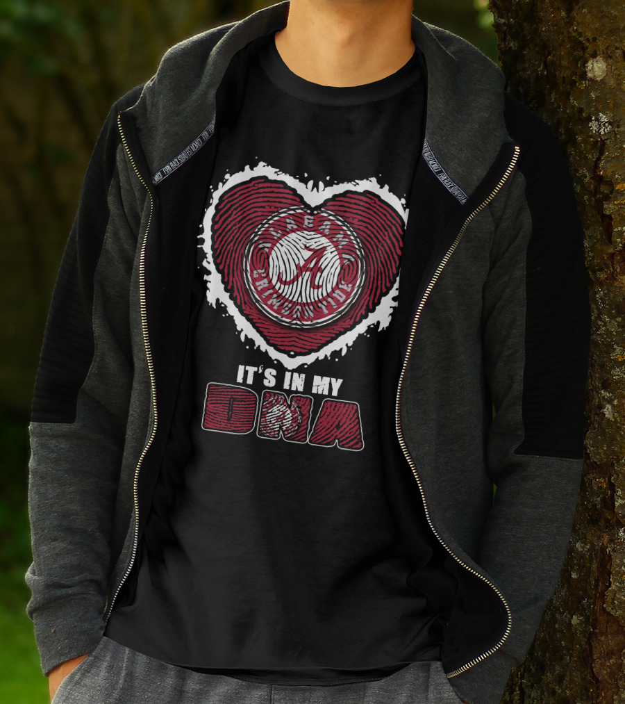 Alabama Crimson Tide It's In My Dna Heart Fingerprint T-Shirt