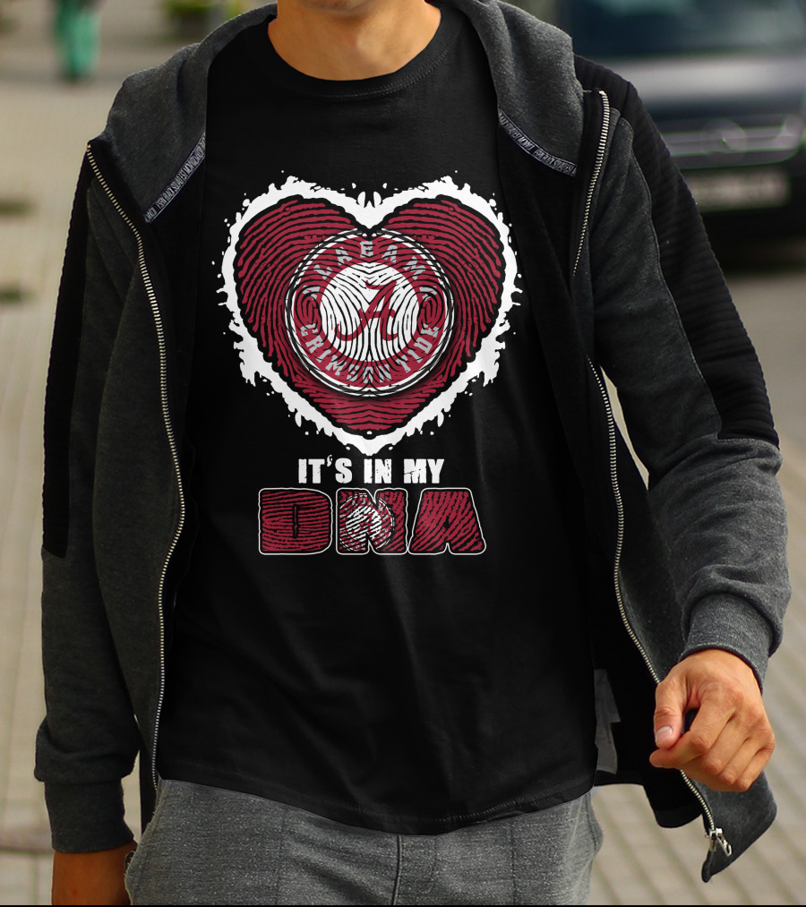Alabama Crimson Tide It's In My Dna Heart Fingerprint T-Shirt