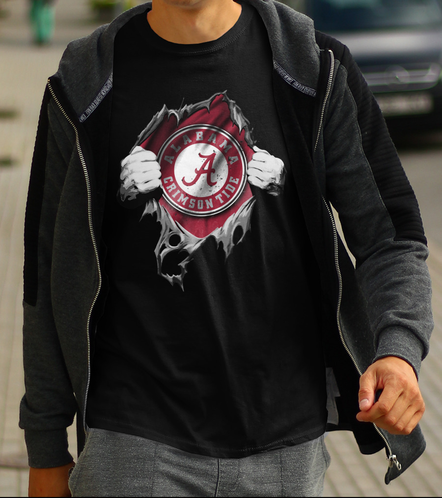 Torn V2 Alabama Crimson Tide Logo Hands Rip Through T-Shirt
