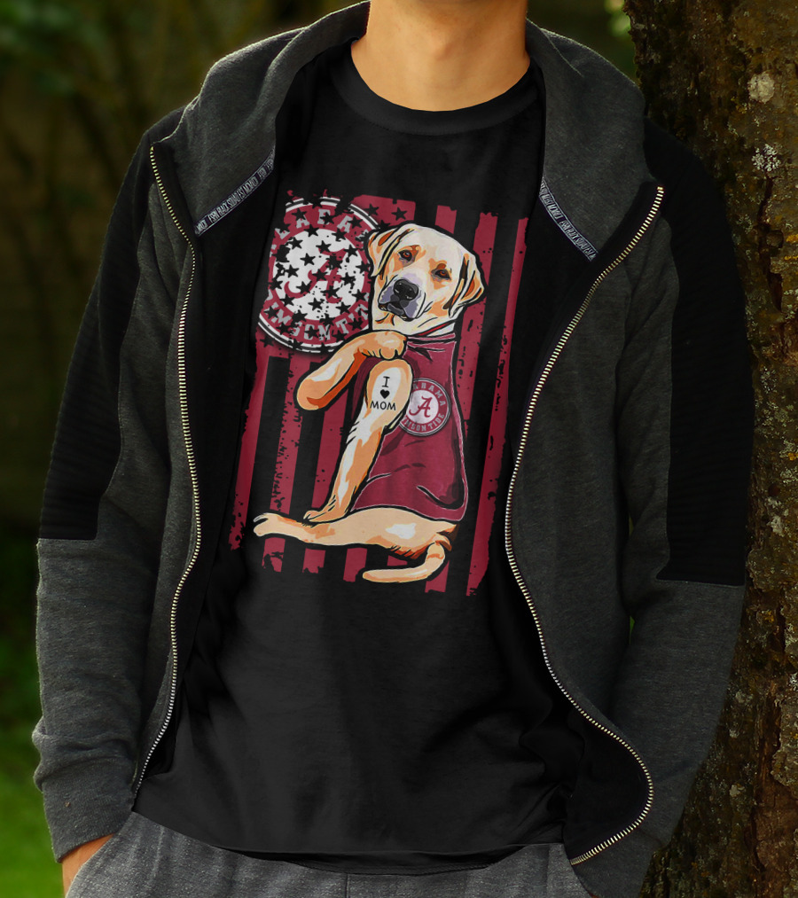 Labrador Retriever I Love Mom Alabama Crimson Tide Flag T-Shirt