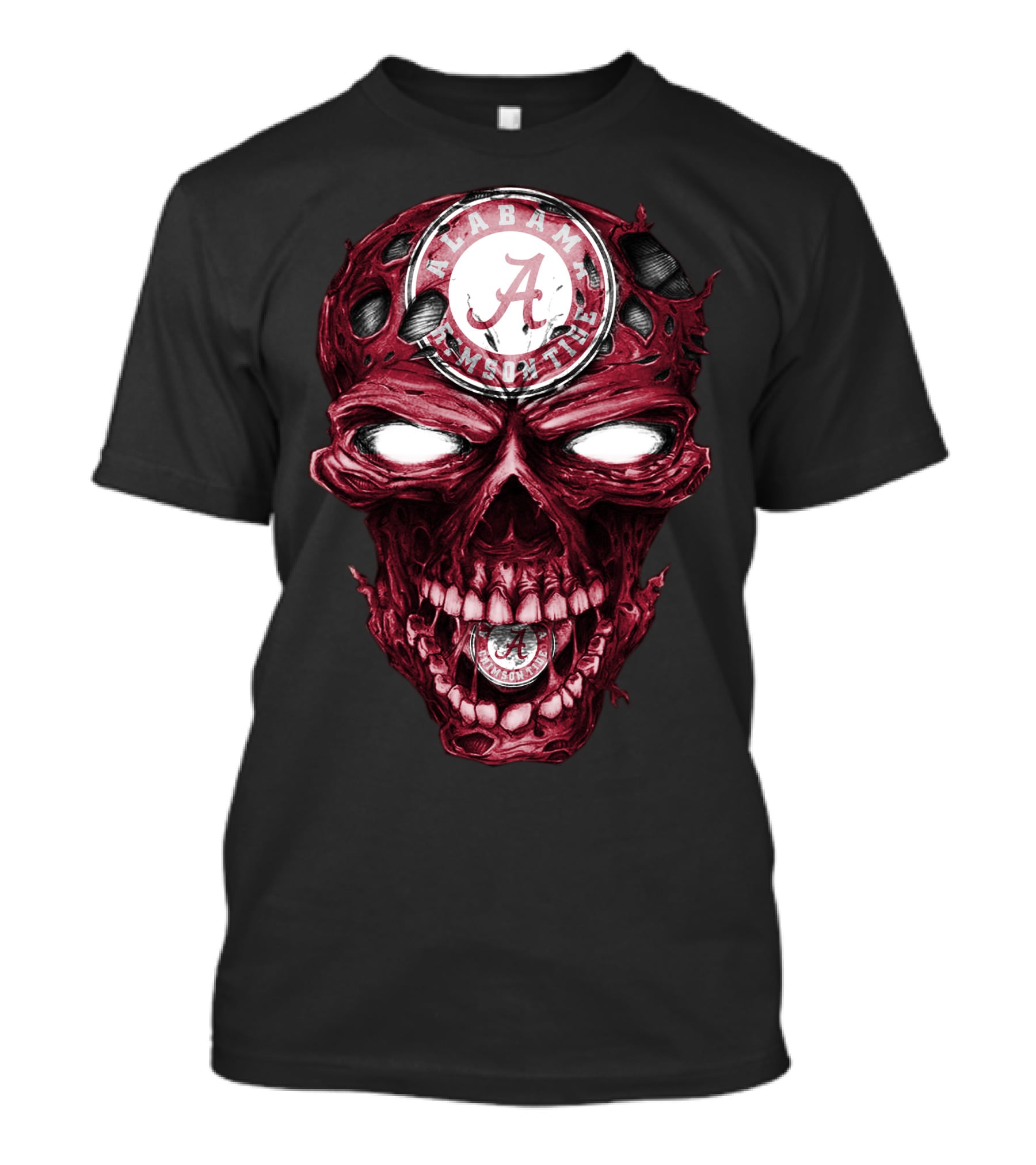 Skull V2 Alabama Crimson Tide A Logo Grinning Red Eyes T-Shirt