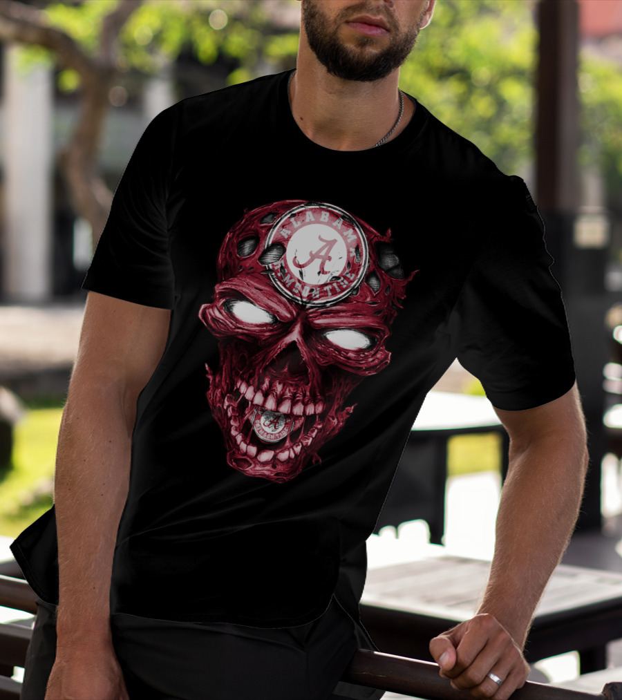 Skull V2 Alabama Crimson Tide A Logo Grinning Red Eyes T-Shirt