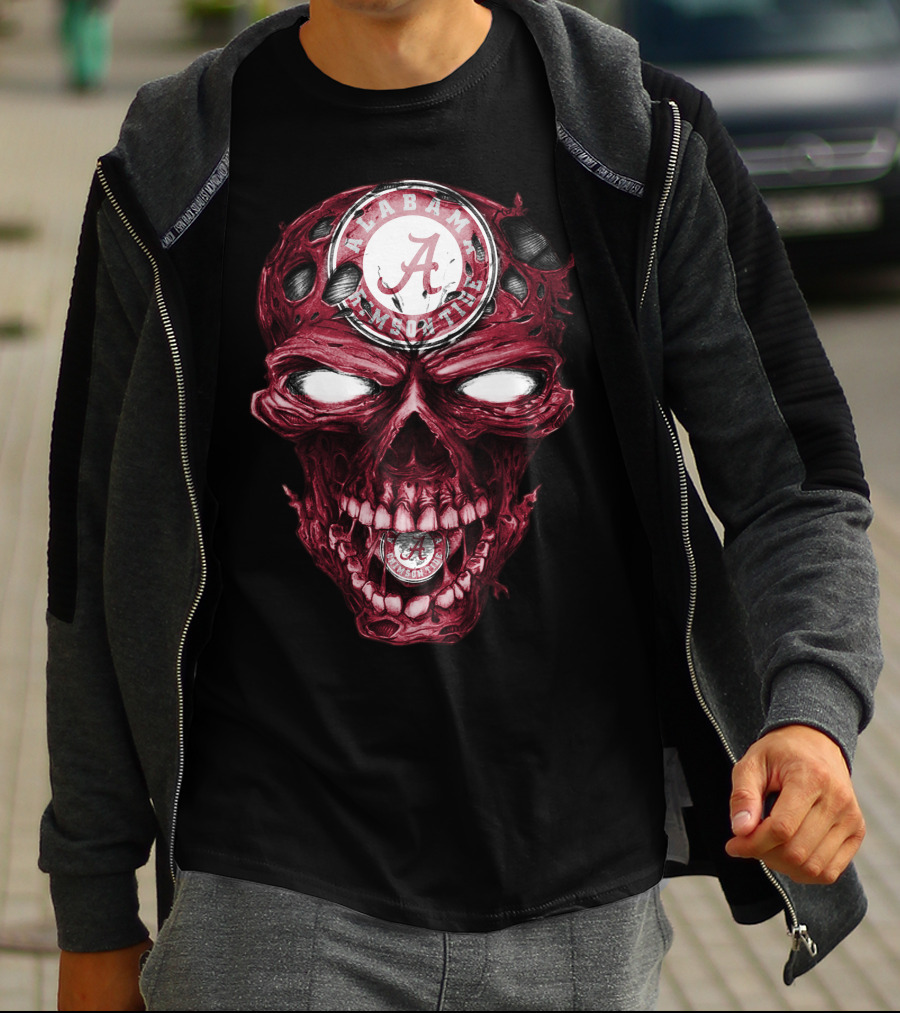 Skull V2 Alabama Crimson Tide A Logo Grinning Red Eyes T-Shirt