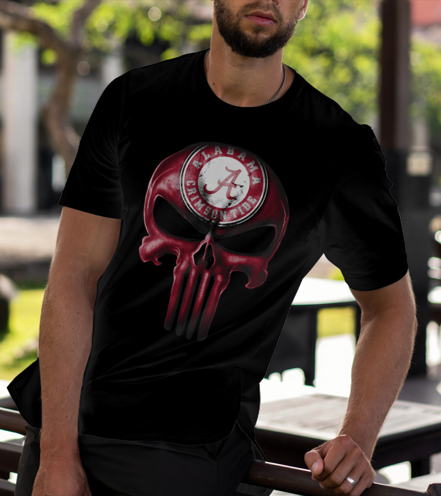 Skull Alabama Crimson Tide Logo Punisher Style T-Shirt