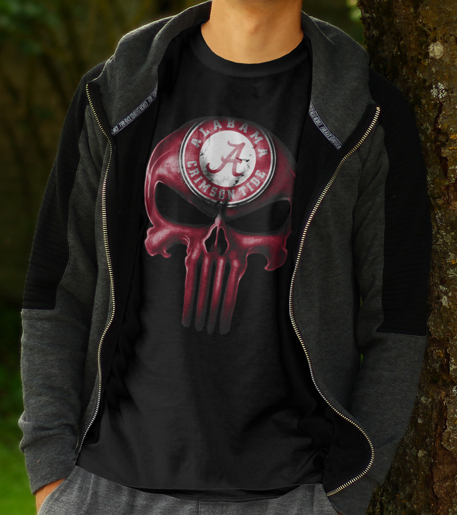 Skull Alabama Crimson Tide Logo Punisher Style T-Shirt