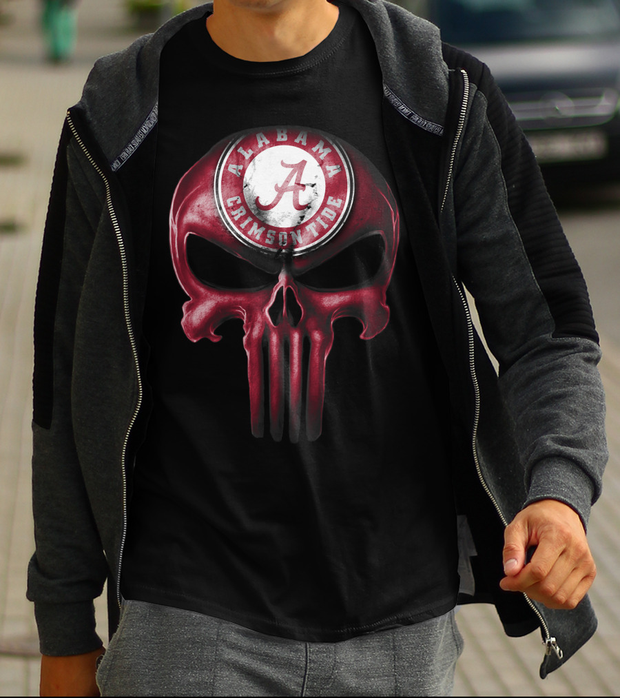 Skull Alabama Crimson Tide Logo Punisher Style T-Shirt