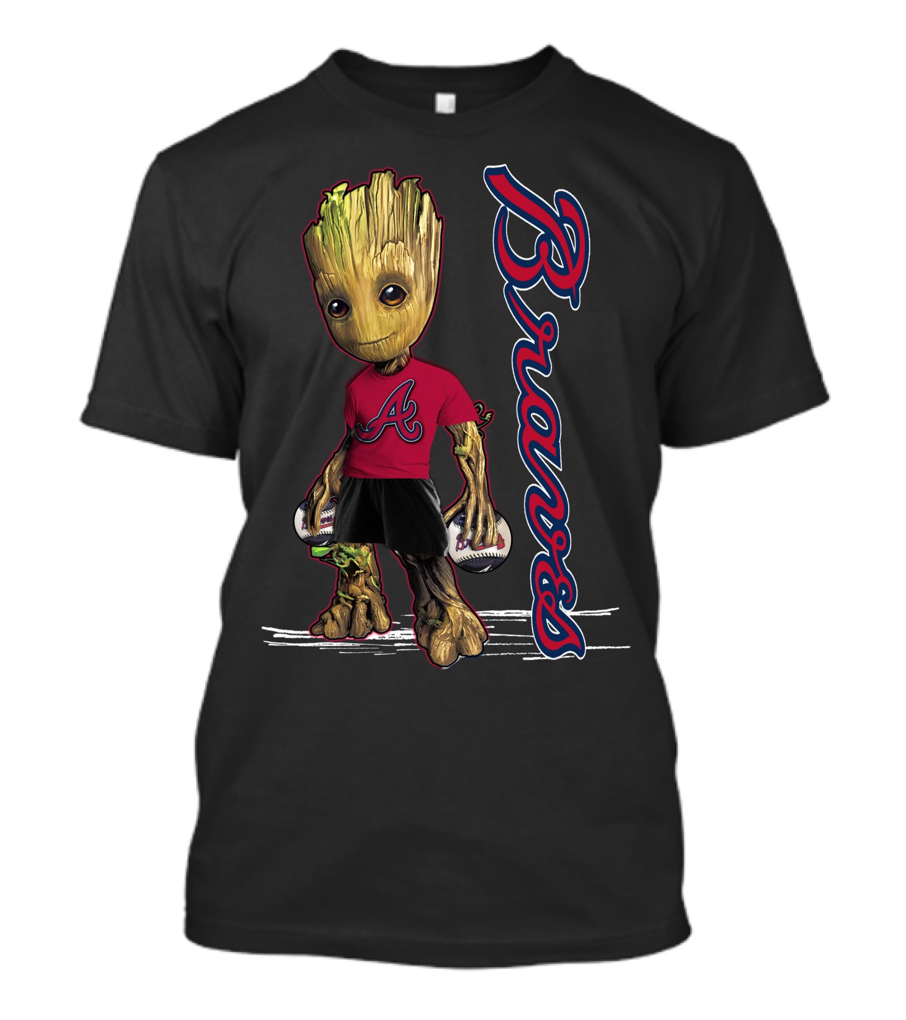 Groot Atlanta Braves Baseball Team Character Crossover T-Shirt