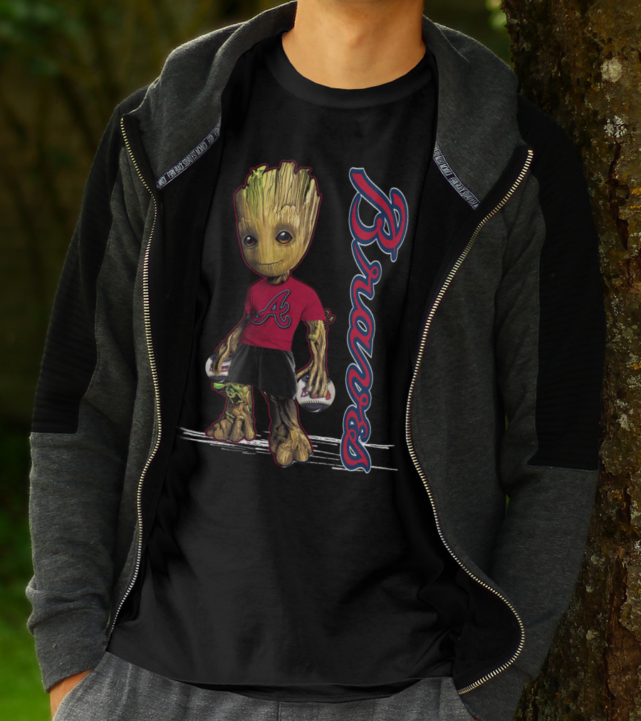 Groot Atlanta Braves Baseball Team Character Crossover T-Shirt