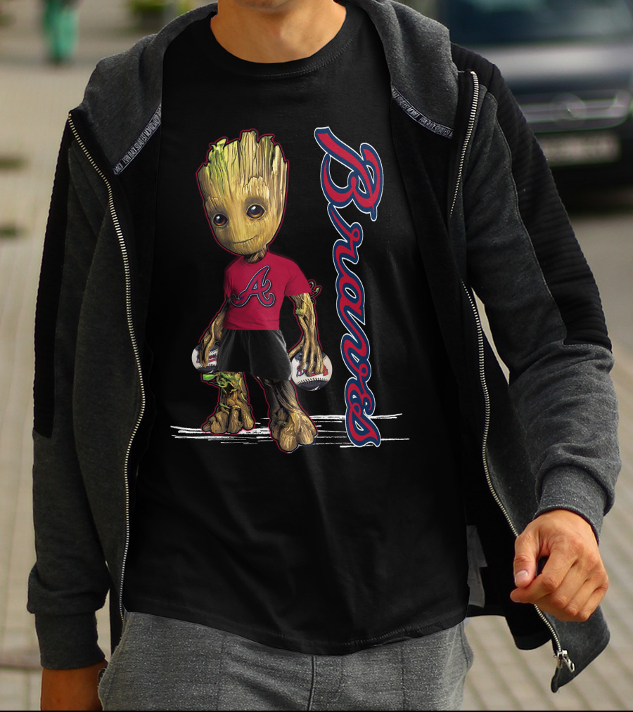 Groot Atlanta Braves Baseball Team Character Crossover T-Shirt