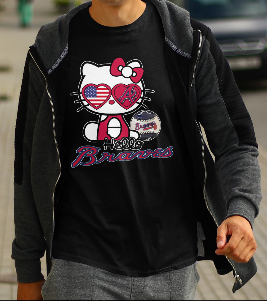 Hello Kitty Braves Patriotic Heart Baseball T-Shirt