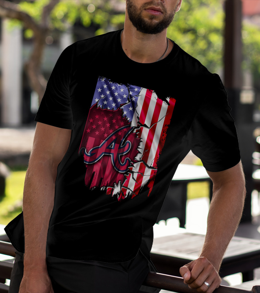 Flag V2 Atlanta Braves American Flag Ripped Baseball T-Shirt