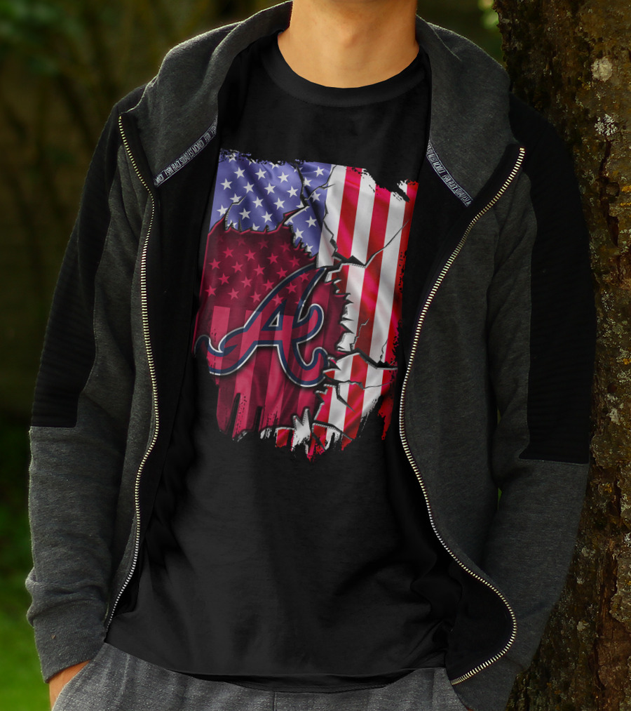Flag V2 Atlanta Braves American Flag Ripped Baseball T-Shirt