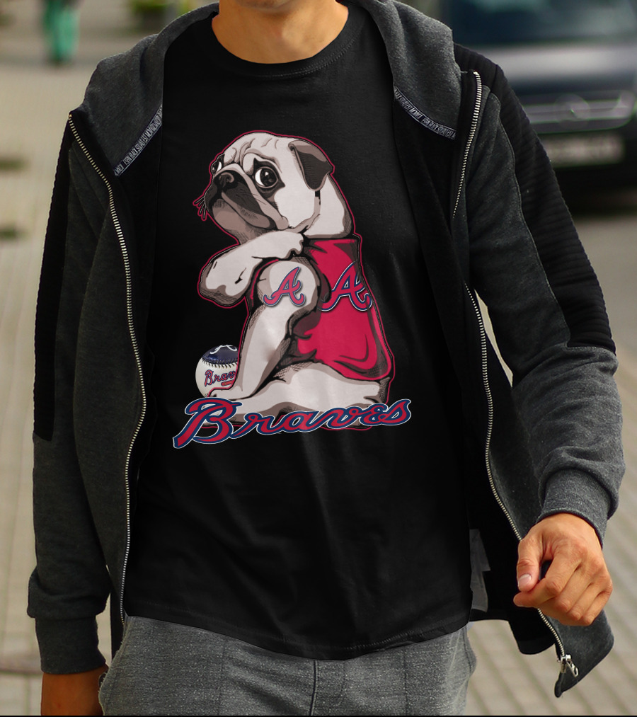 Pug Wearing Braves Jersey With Baseball And Double A T-Shirt